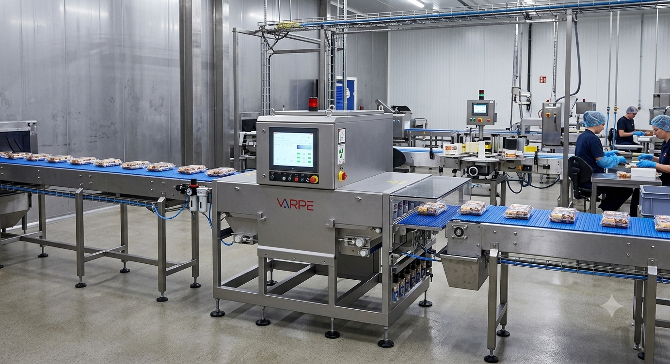 Sistema de inspección de alimentos por rayos X en una línea de producción industrial