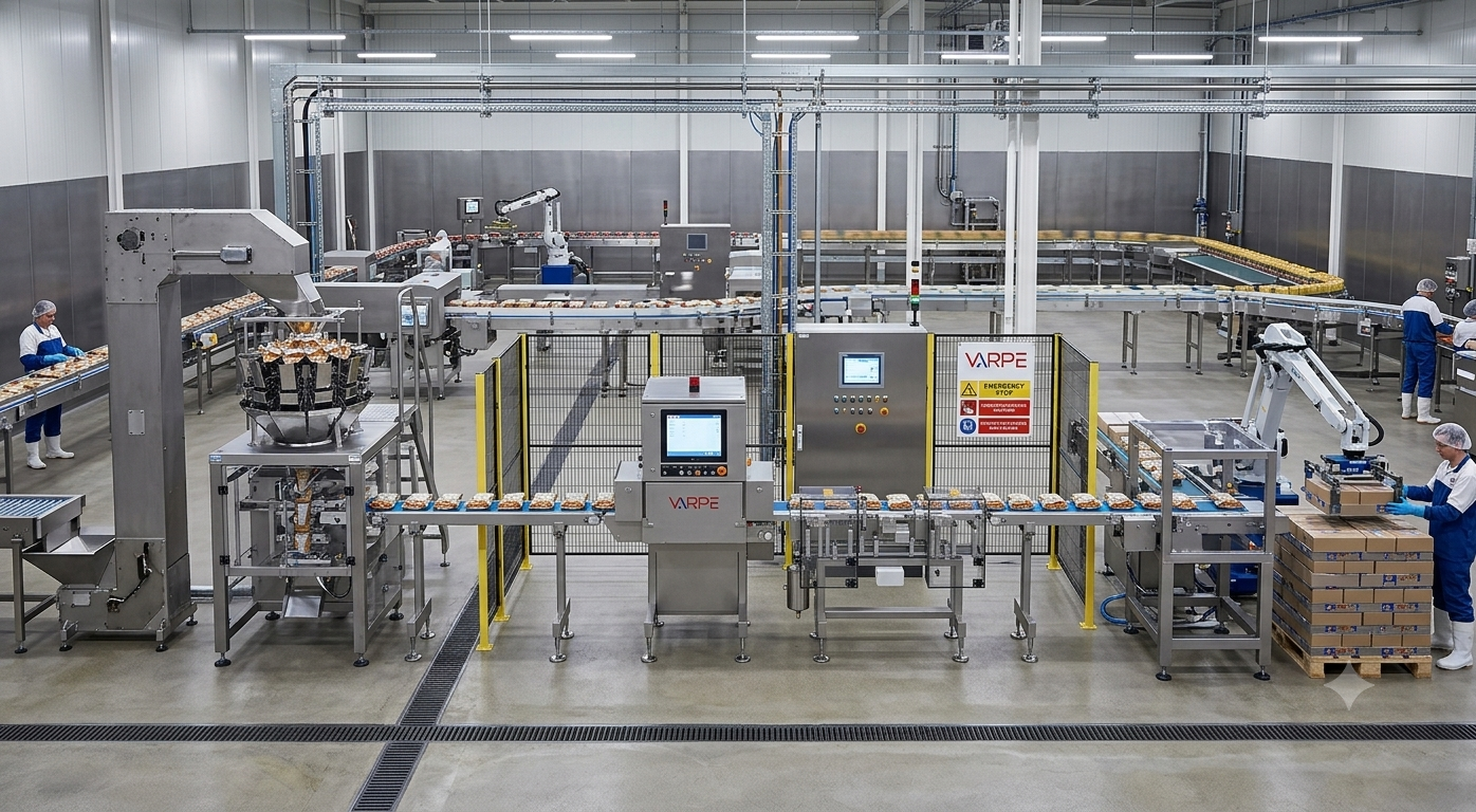 Sistema de control de calidad industrial automatizado con equipos de pesaje industrial e inspección.